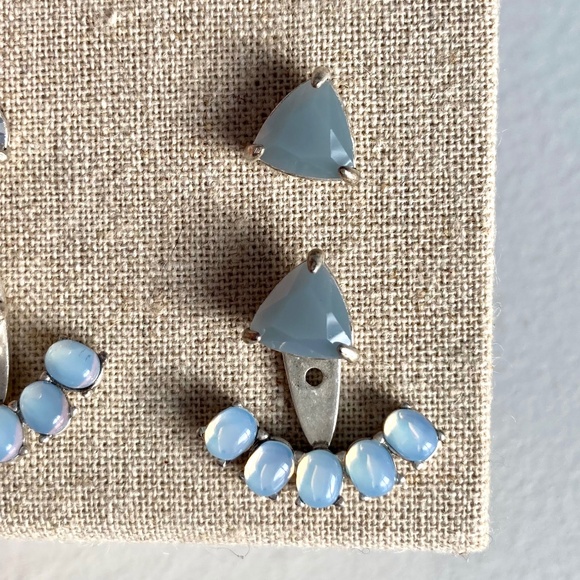 Stella & Dot Ear Jacket Crescent 4-in-1 Earrings - Silver + Pale Blue - Picture 3 of 6
